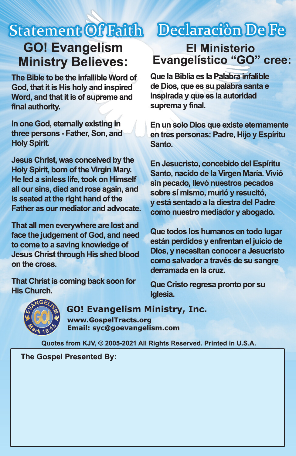 English & Spanish Gospel Tracts, 40 PK in 4 Covers, 20 Pages Each, Best Seller!