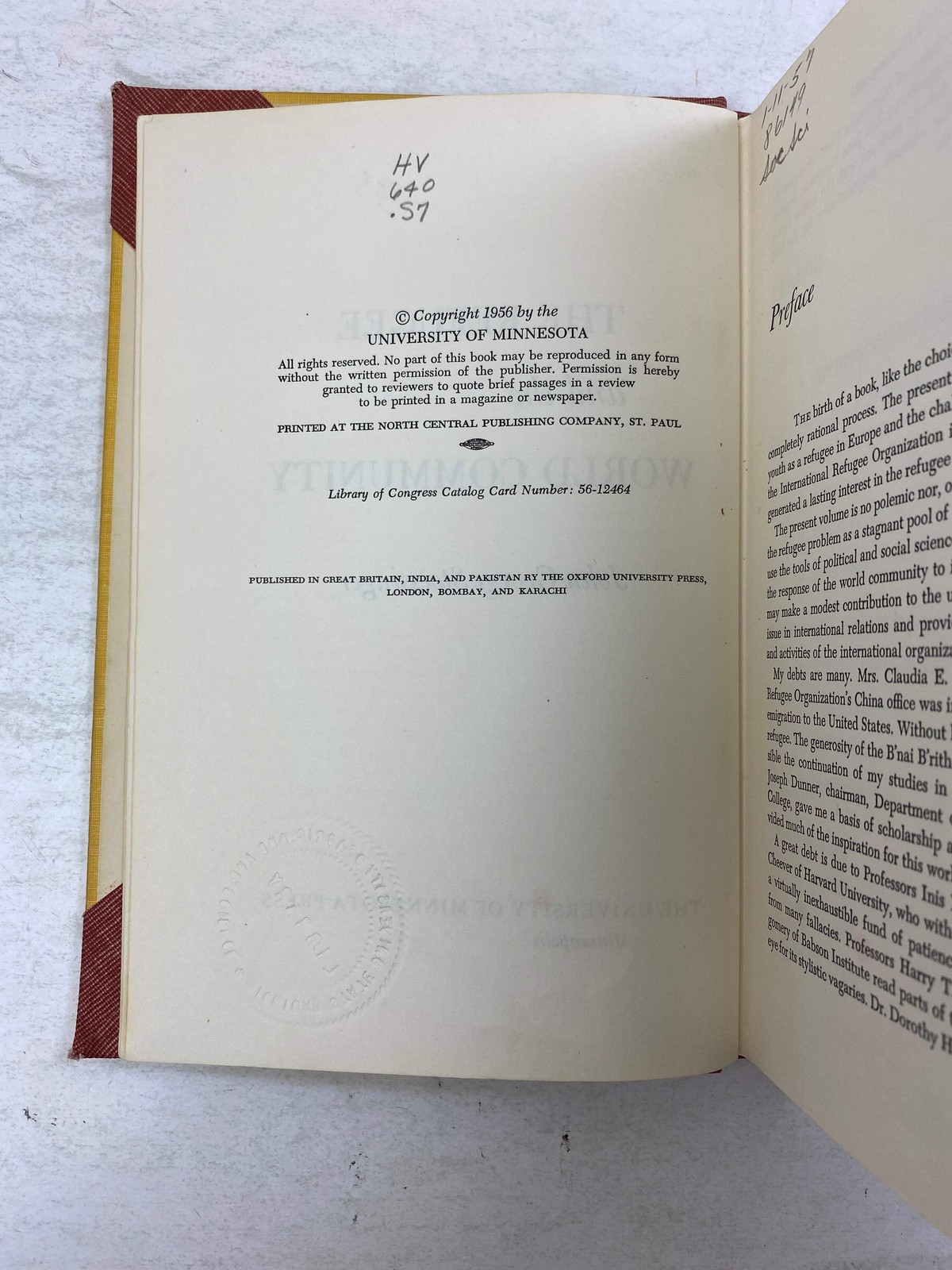 The Refugee and the World Community by Stoessinger Ex-library 1956 HC