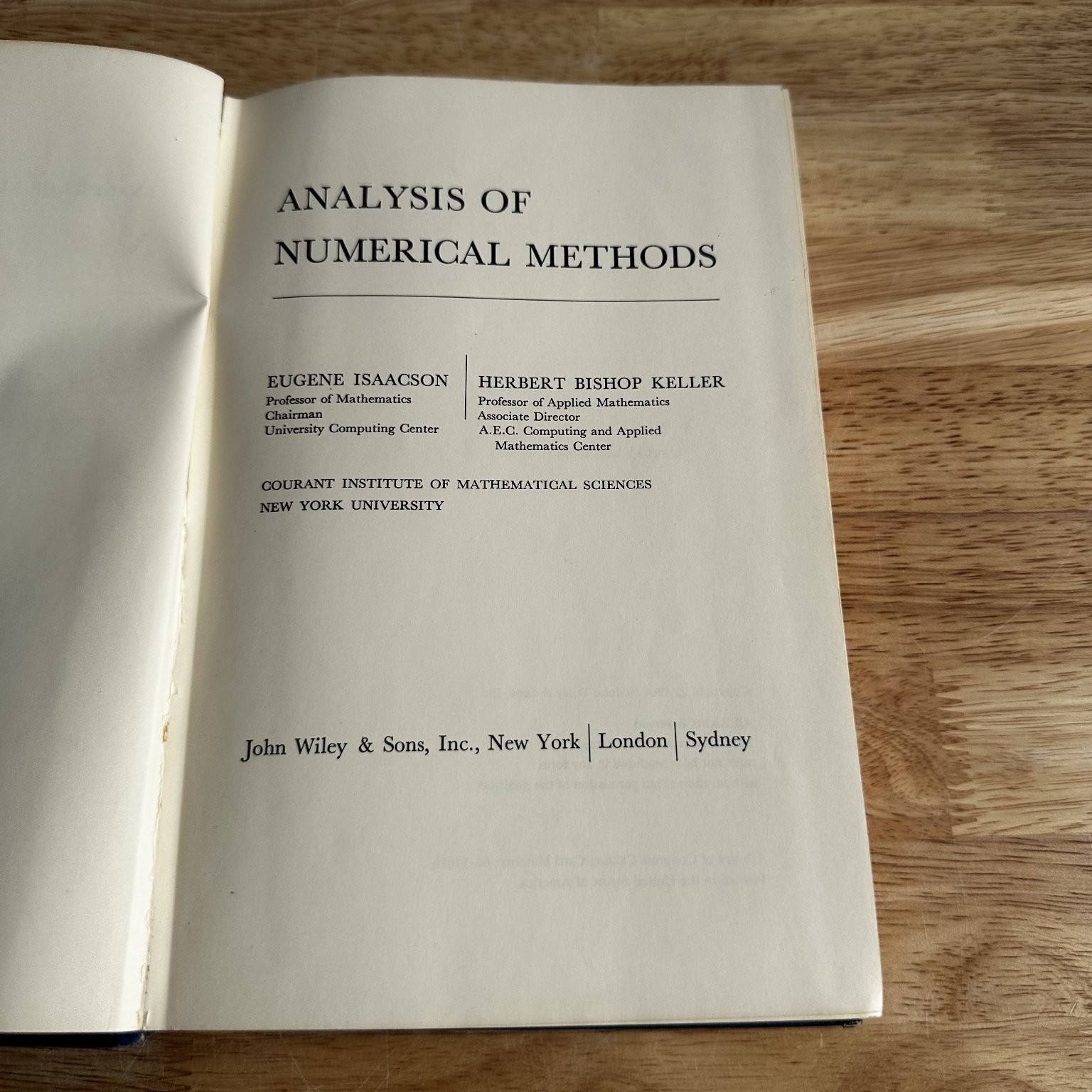Analysis of Numerical Methods Isaacson Keller 1966 Mathematics John Wiley