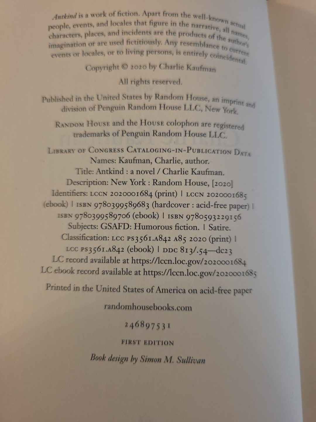 Antkind by Charlie Kaufman (2020, Hardcover) SIGNED First Edition Random House