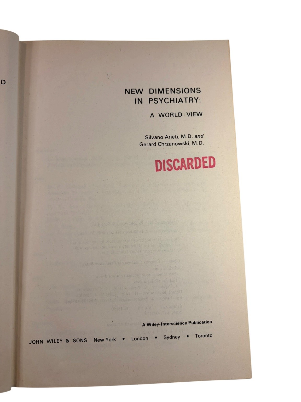 New Dimensions in Psychiatry Arieti 1975 First Printing John Wiley & Sons