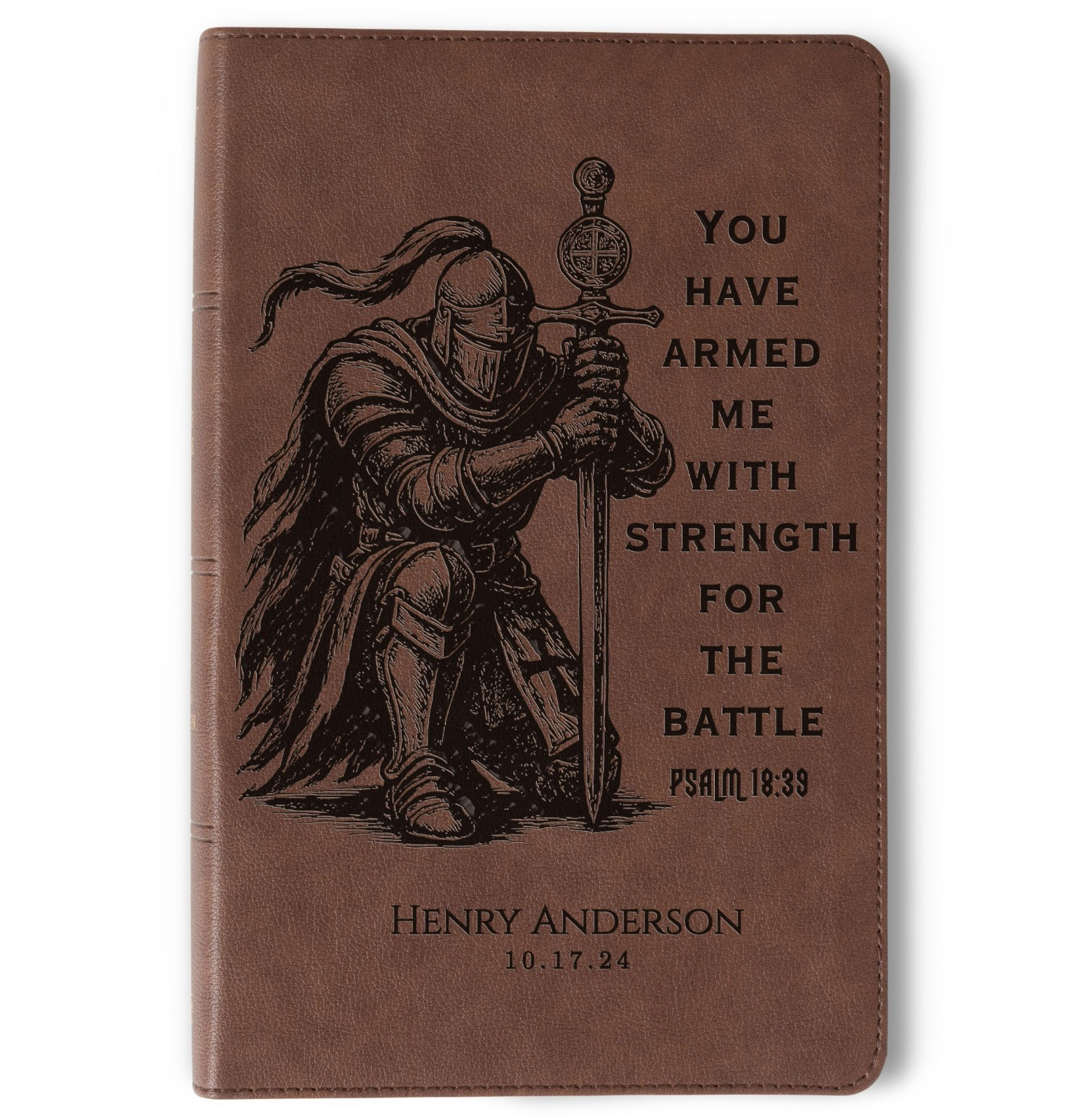 Personalized KJV Single-Column Bible, Knight Warrior Design, Engraved Name