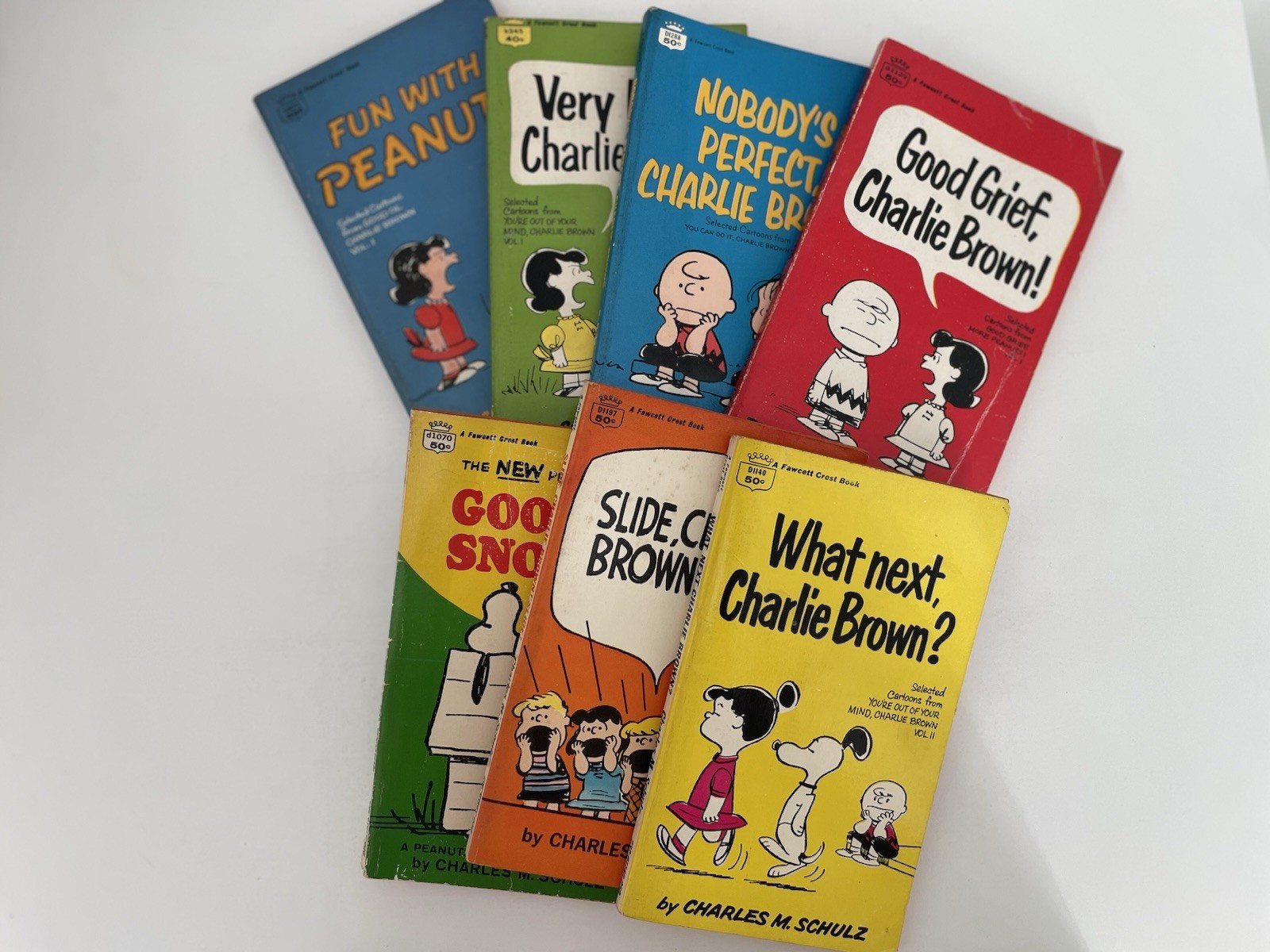 Lot of 7 – Charlie Brown Books – Charles M. Schulz -Vintage ’60s – Fawcett Crest