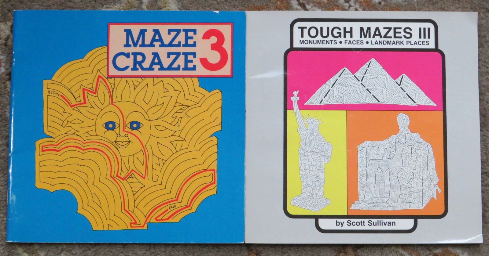 2 books Tough Mazes III by Scott Sullivan, Maze Craze 3 by John Hull