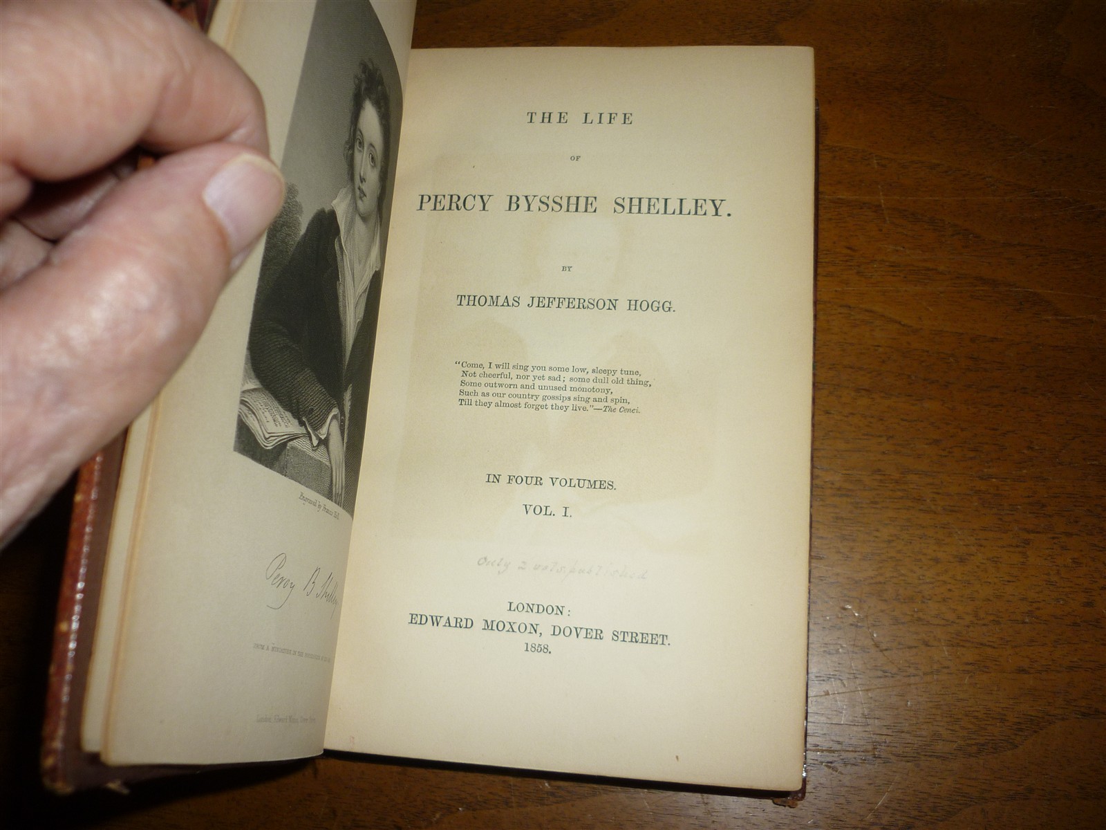 Hogg. Life of Shelley. Moxon, 1858. Zaensdorf half-leather binding. Near fine.