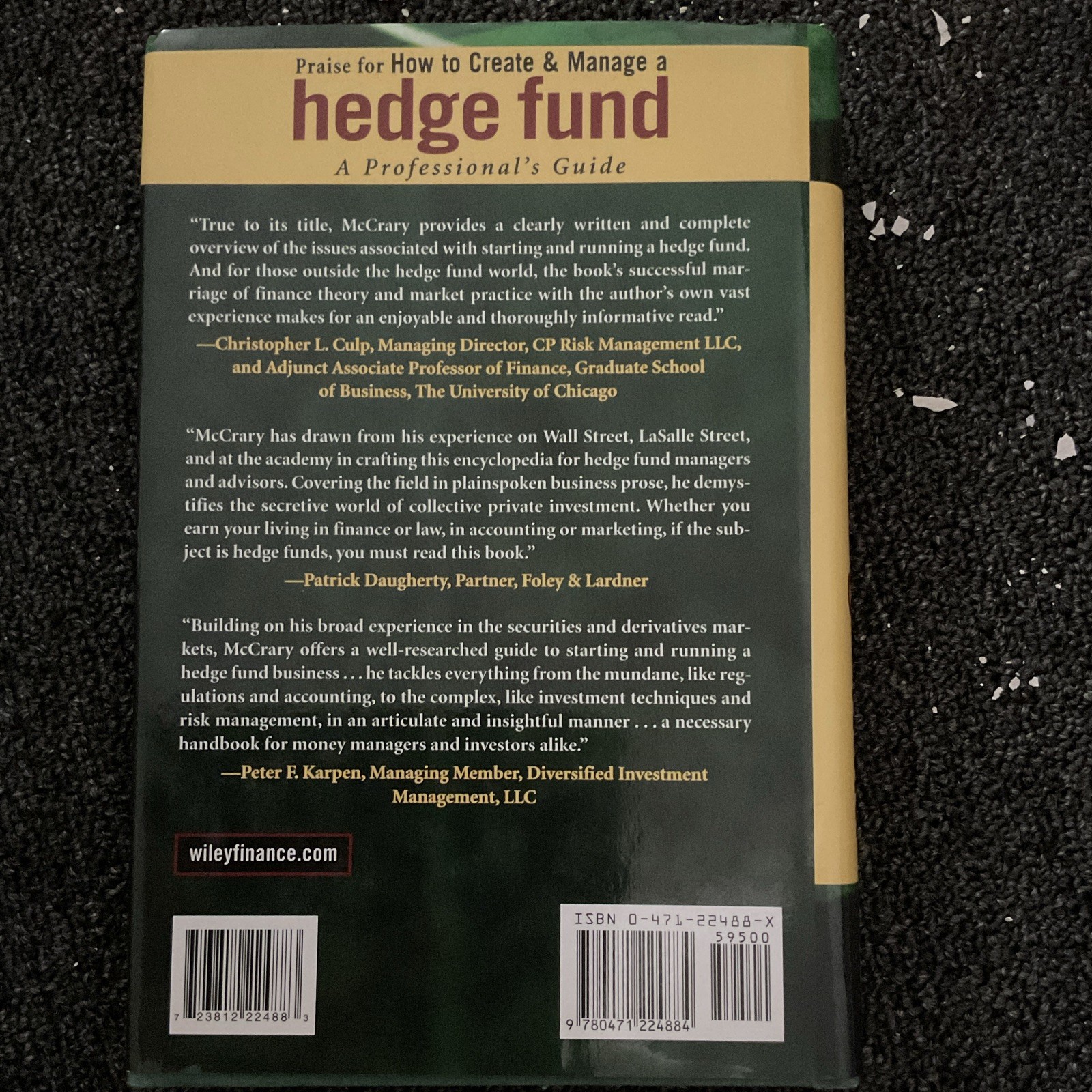 Wiley How to Create & Manage a Hedge Fund Hardcover Wiley Finance by McCrary