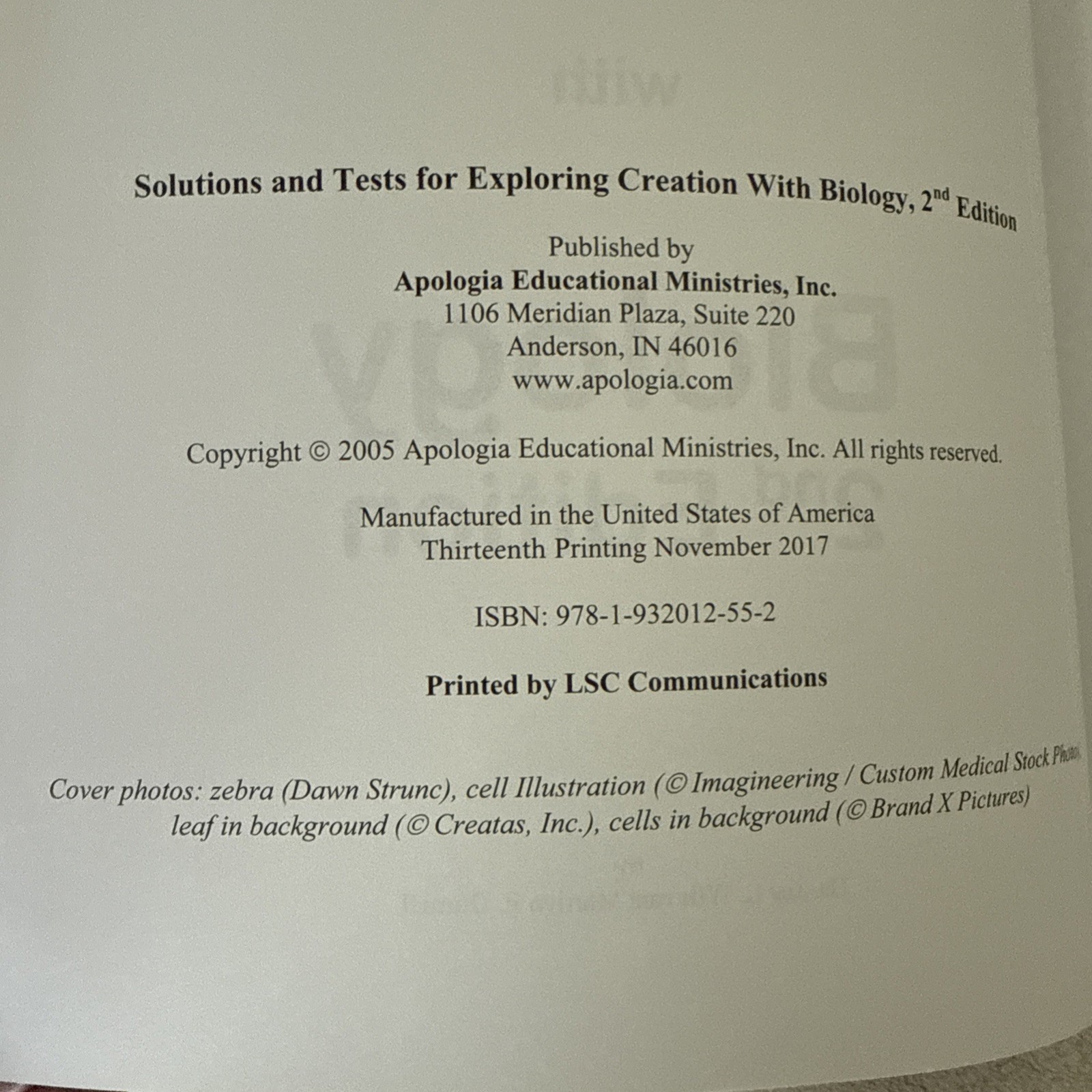 Solutions and Tests for Exploring Creation with Biology 2nd Edition – Like New