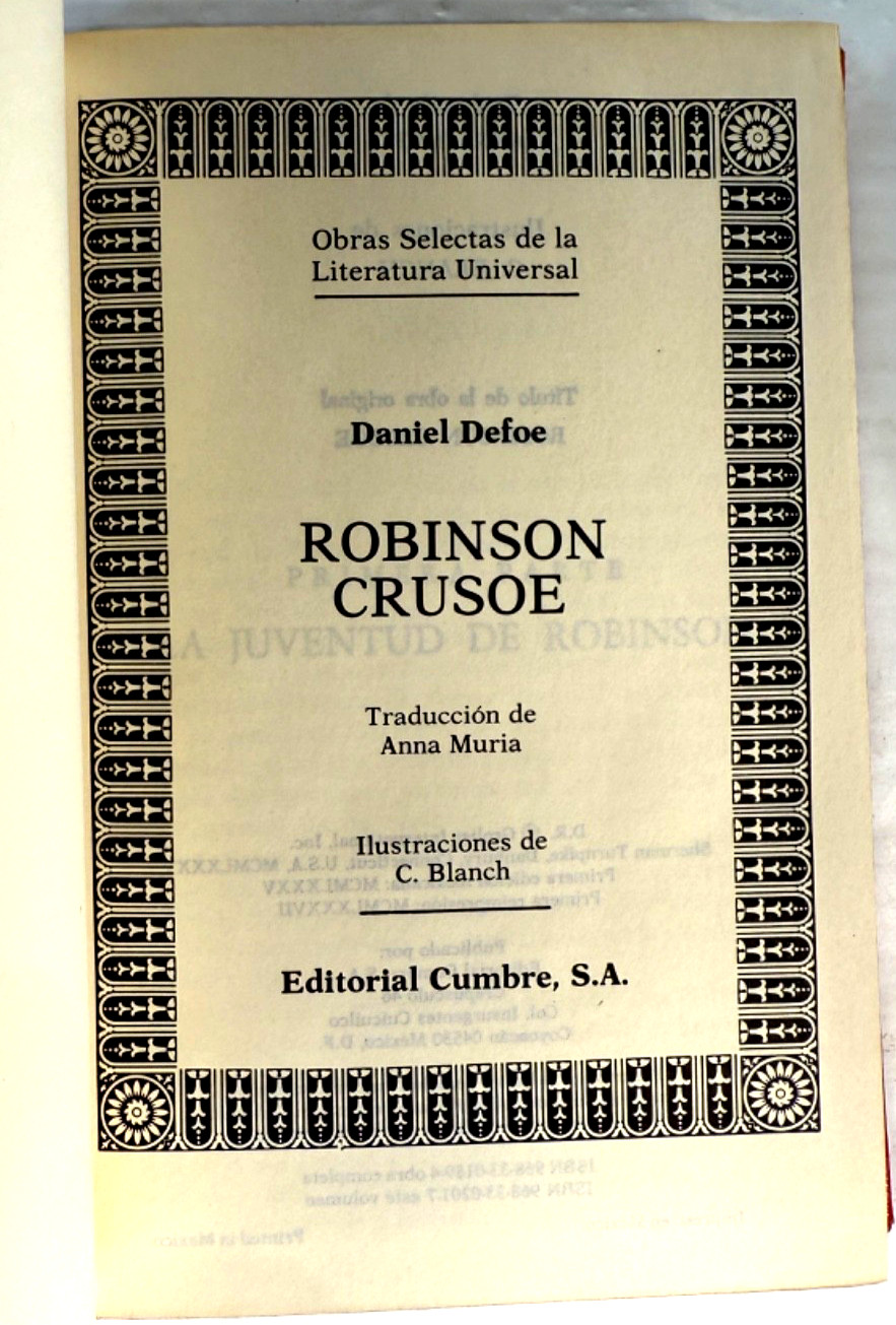 Robinson Crusoe por Daniel Defoe – Ed. Cumbre 1987 – Spanish C139