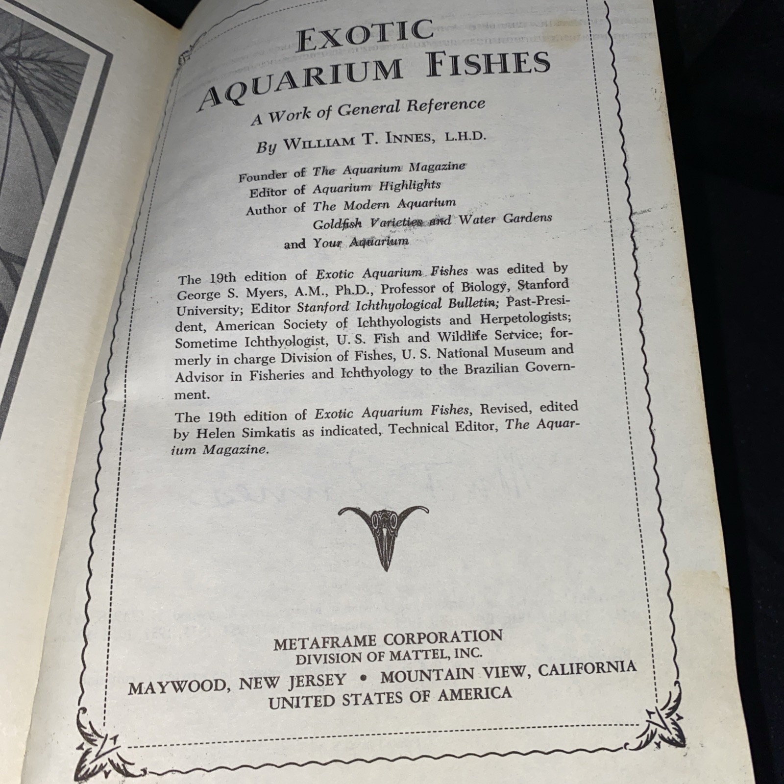 Exotic Aquarium Fishes, William Innes,Hard Cover,592 p, 500+ Illus, 19th Ed 1966