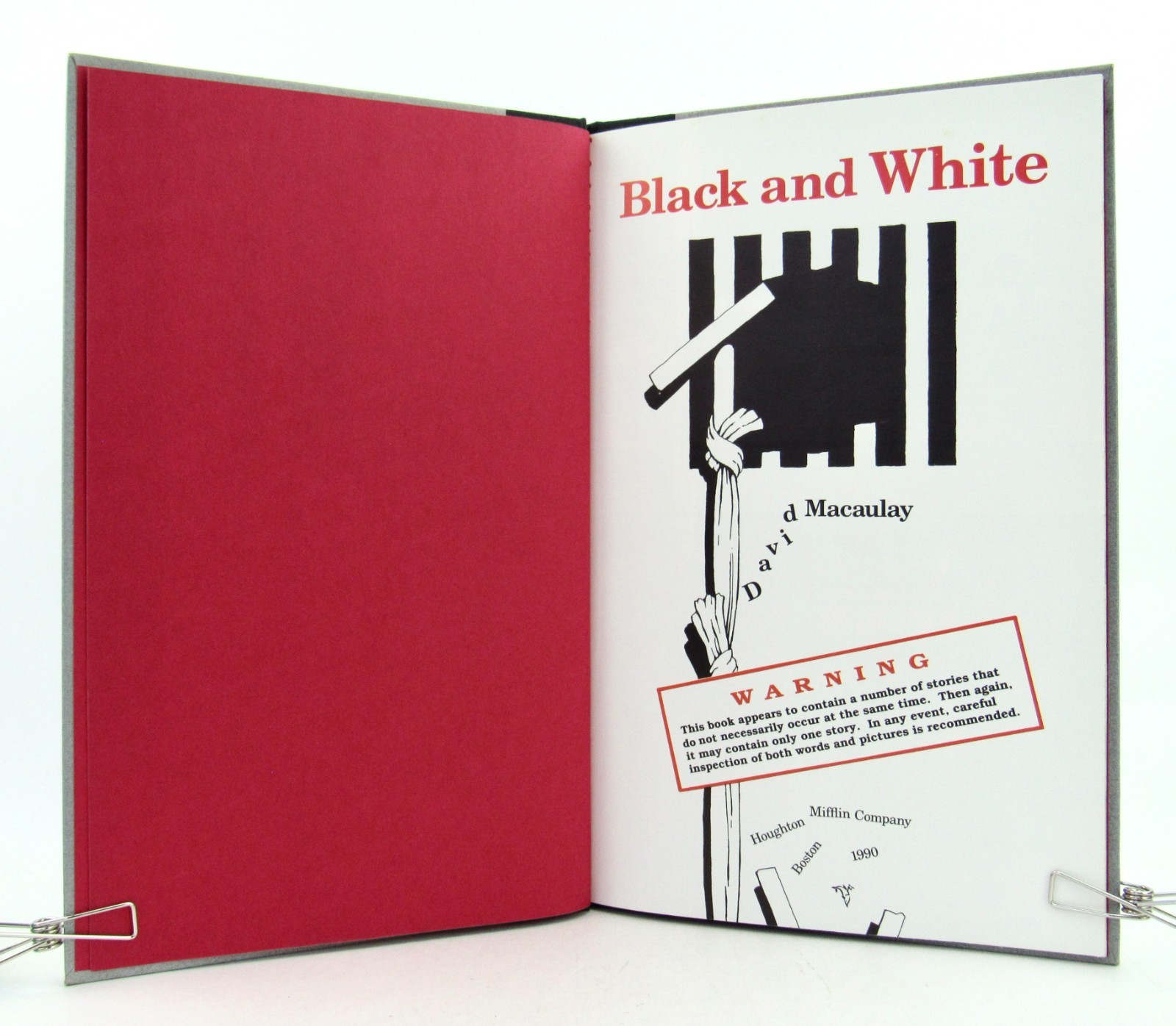 BLACK AND WHITE David Macaulay 1990 Signed w/sketch 1st/1st HBDJ Caldecott EXC