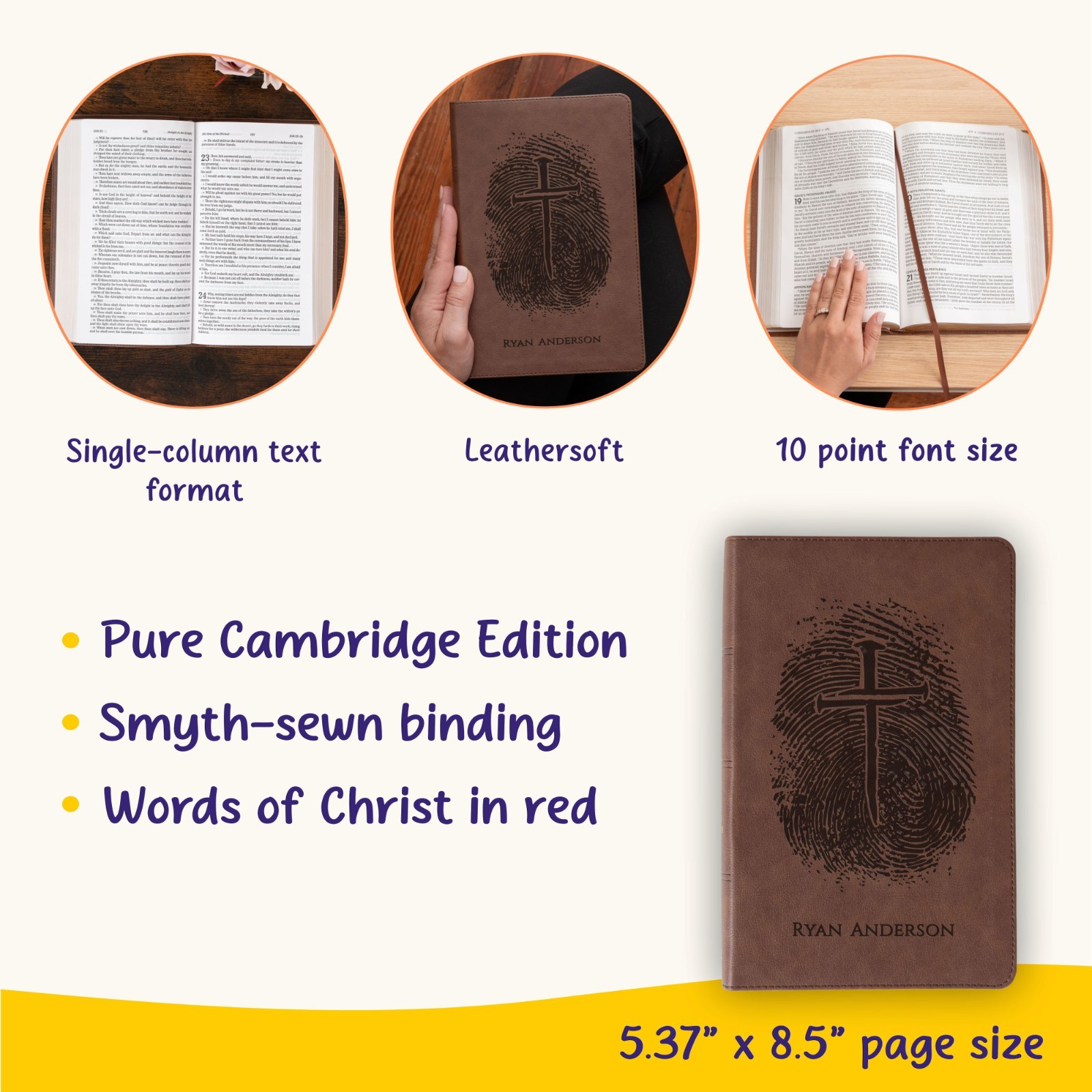 Personalized KJV Bible, Custom Fingerprint & Cross Design with Name Engraved