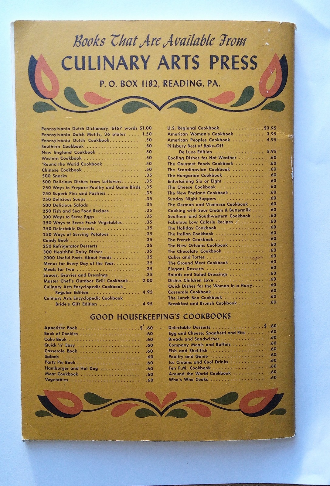 PENNSYLVANIA DUTCH COOKBOOK Culinary Arts Press 1961 Fine Old Recipes 62 pages