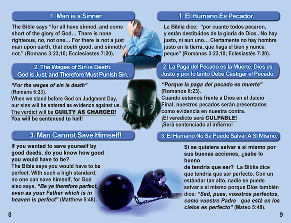 English & Spanish Gospel Tracts, 40 PK in 4 Covers, 20 Pages Each, Best Seller!