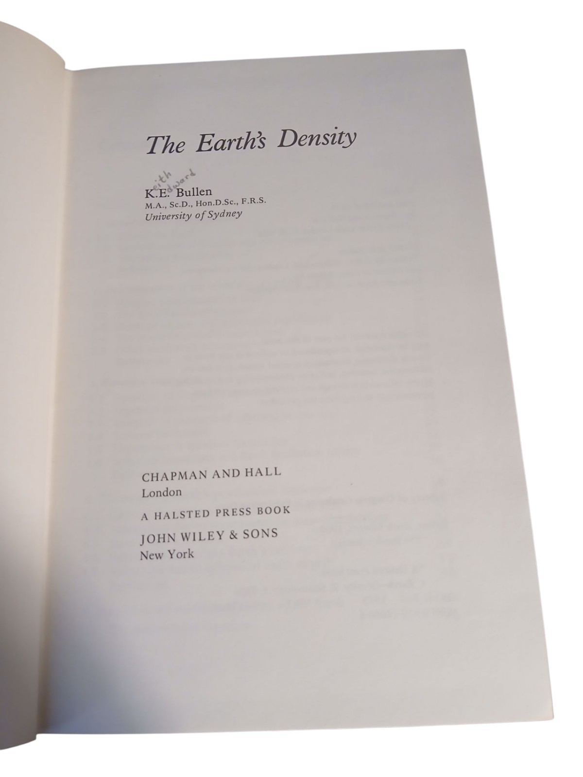 Earth’s Density by K. E. Bullen (1975, Hardcover)
