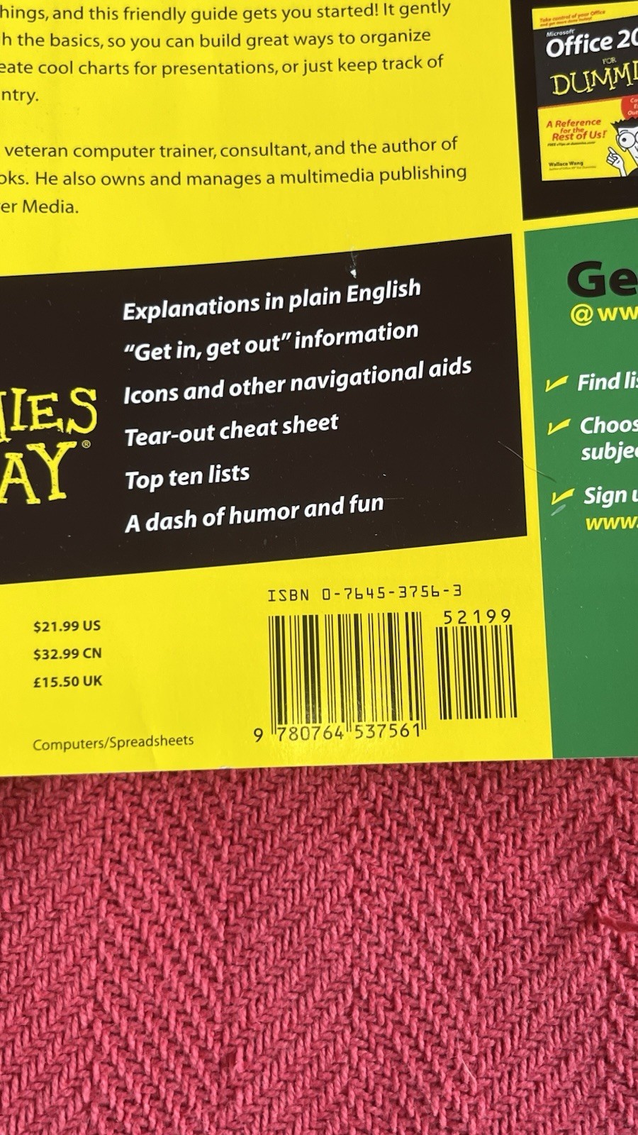 Microsoft Office Excel 2003 for Dummies by Greg Harvey (Paperback Book) Used