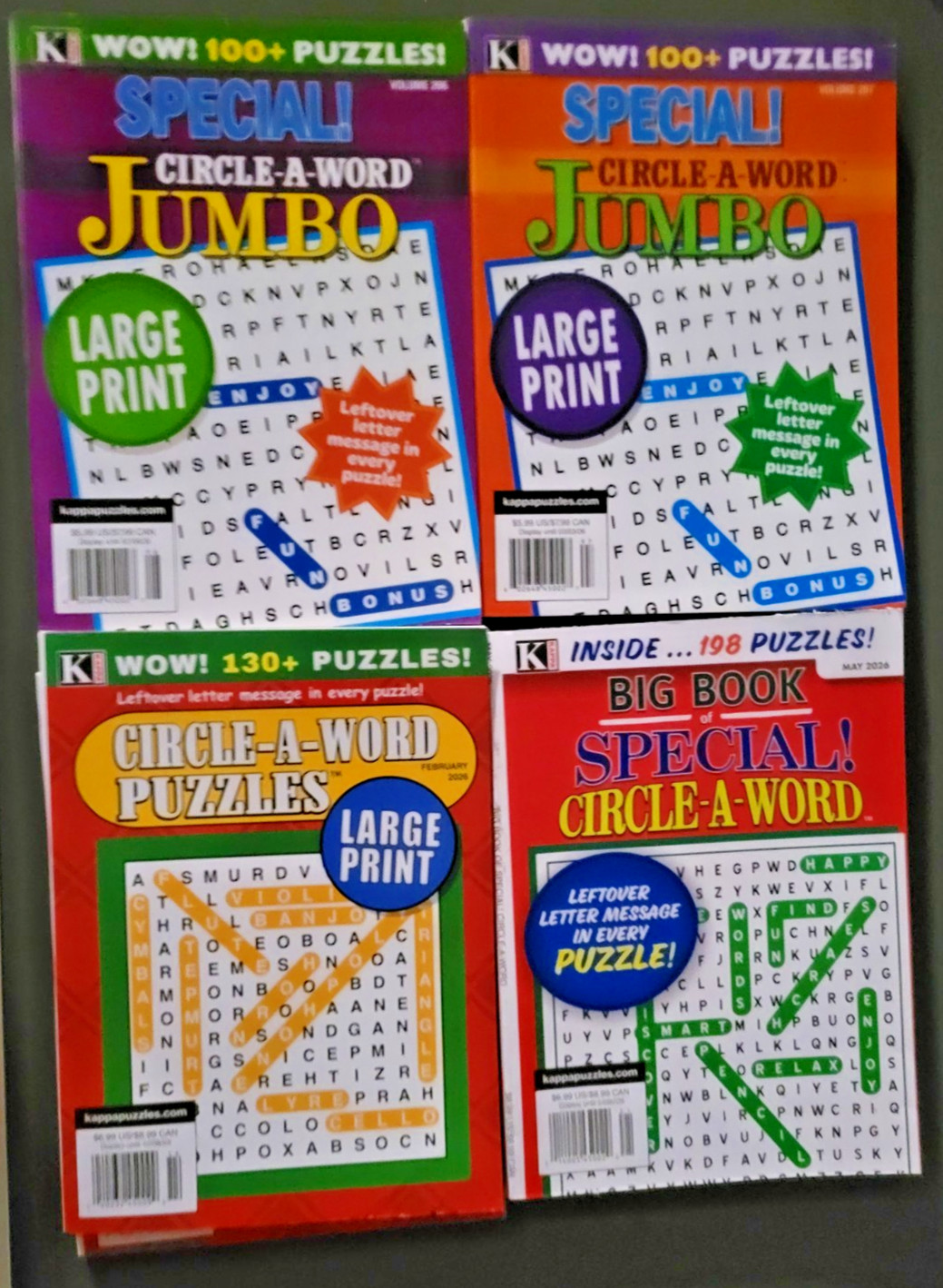 Lot of 4 Circle-A-Word Puzzle Books by Kappa – 530+ Challenges – Large Print