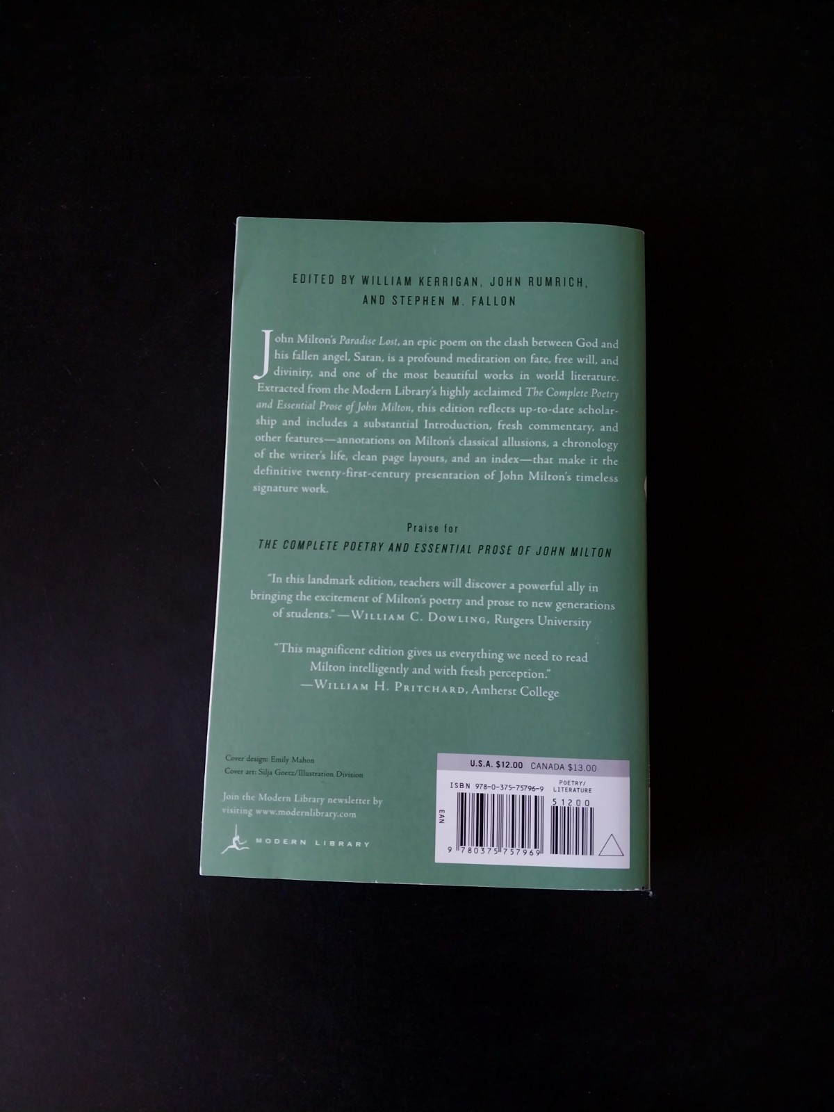 John Milton – Paradise Lost – Modern Library 18th Printing