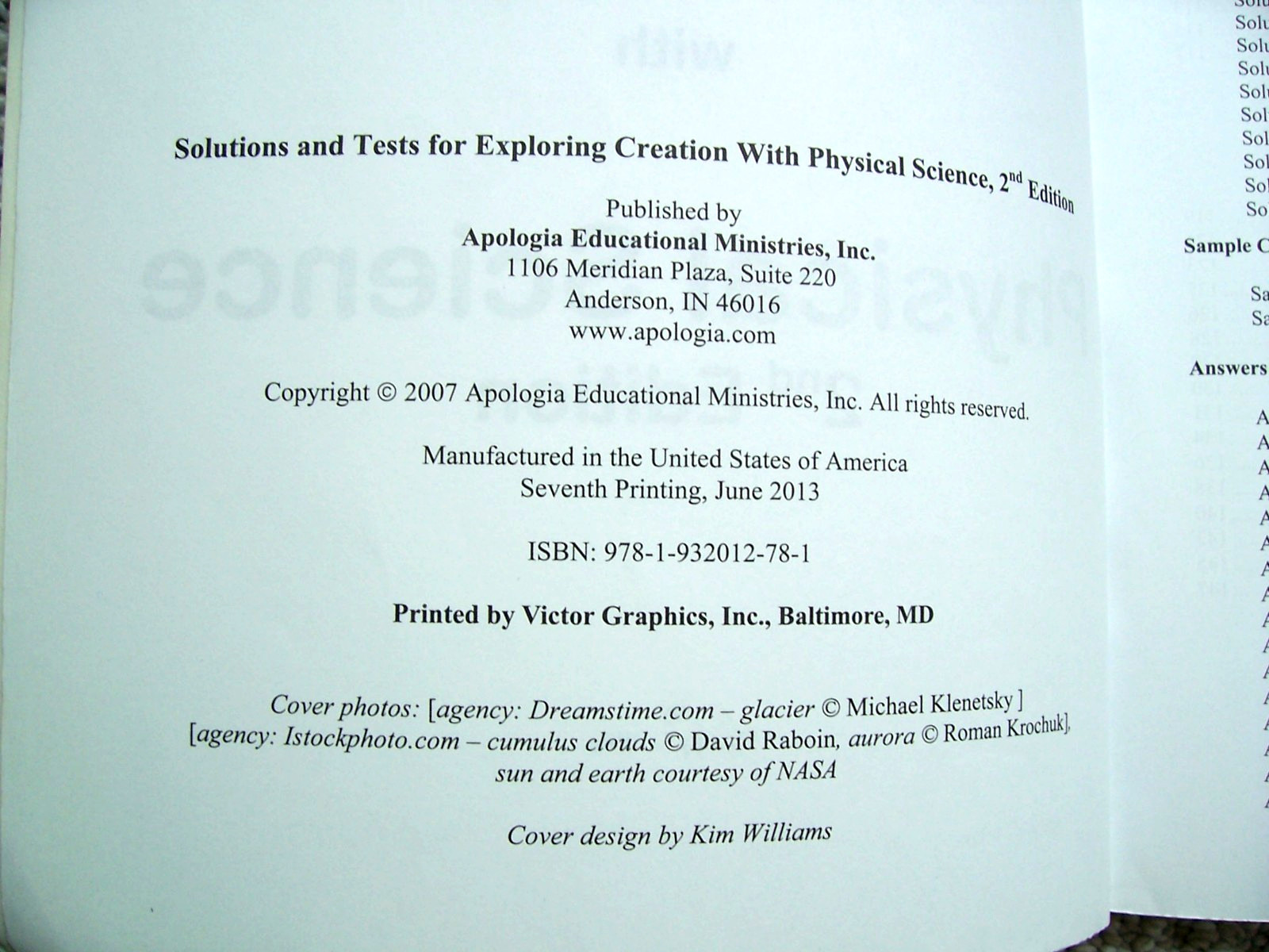 Solutions and Tests for Exploring Creation With Physical Science Jay L. Wile